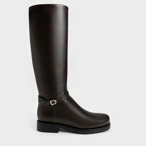 NWT Charles + Keith Belted Knee-High Boots - Dark Brown 9US
